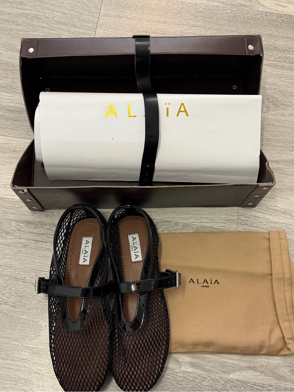 ALAÏA BALLET FLATS IN FISHNET BLACK EU 38 Alaia